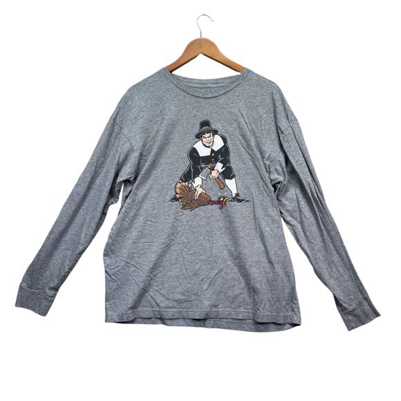 Happy Turkey Day T Shirt Thanksgiving Pilgrim Turkey Football NFL NCAA L/S sz XL - Picture 1 of 4